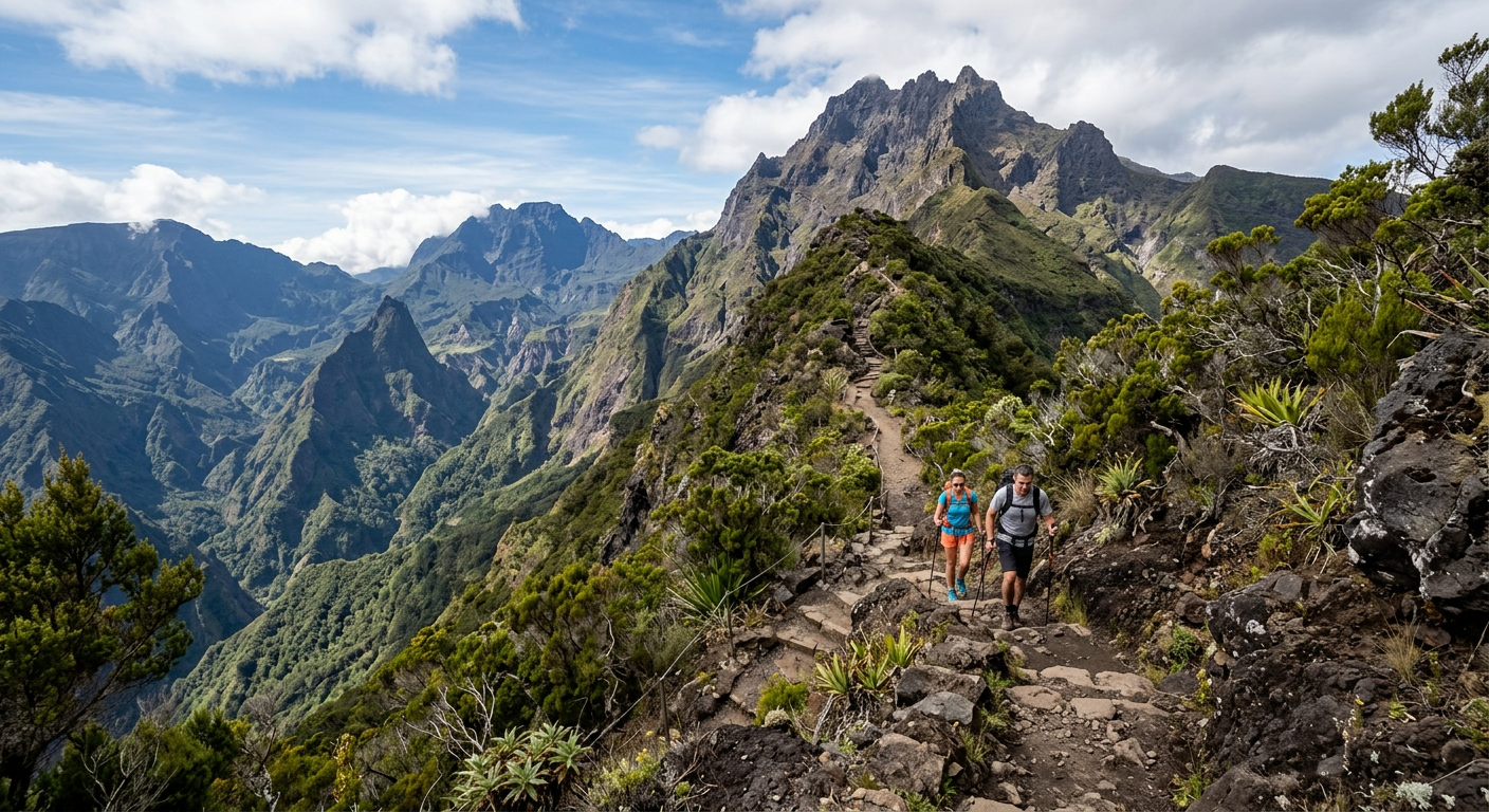Sentier de montagne vers le Grand Benare a La Reunion